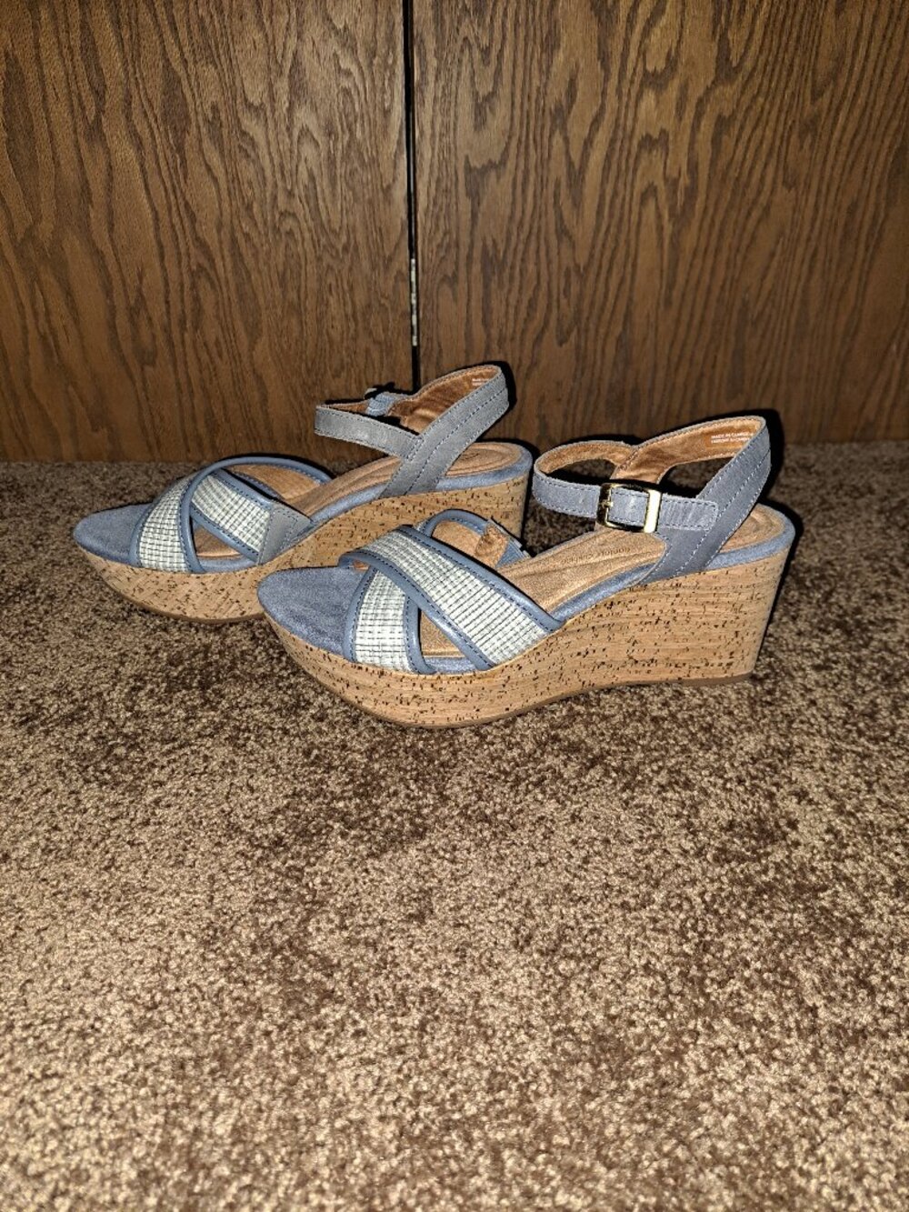 Clarks Women's Elleri Plum Cork Wedge Sandals, Denim Blue Leather - Picture 7 of 11